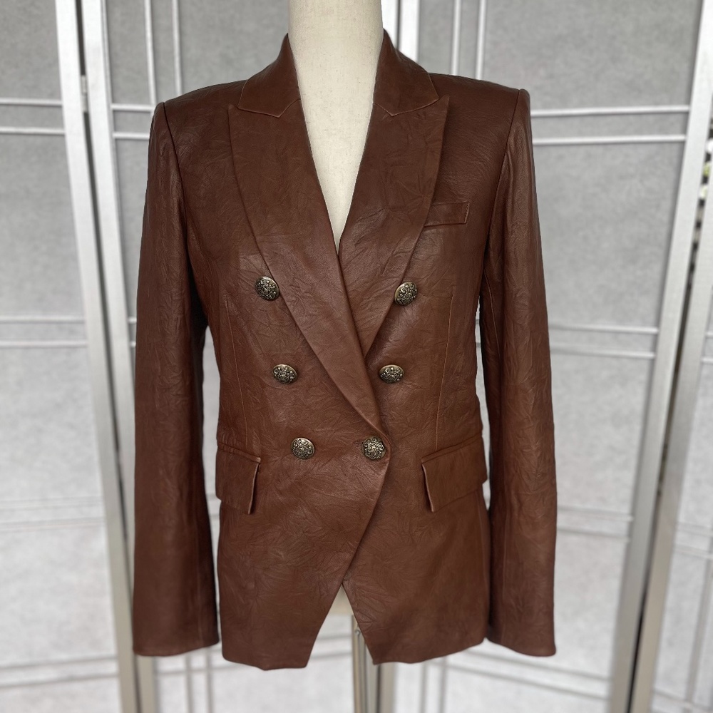 Veronica Beard Brown Leather Miller Dickey Jacket sz 4